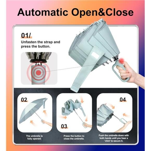 Windproof Reverse Folding Travel Umbrella Compact Automatic Car Rain Umbrella - Picture 5 of 7